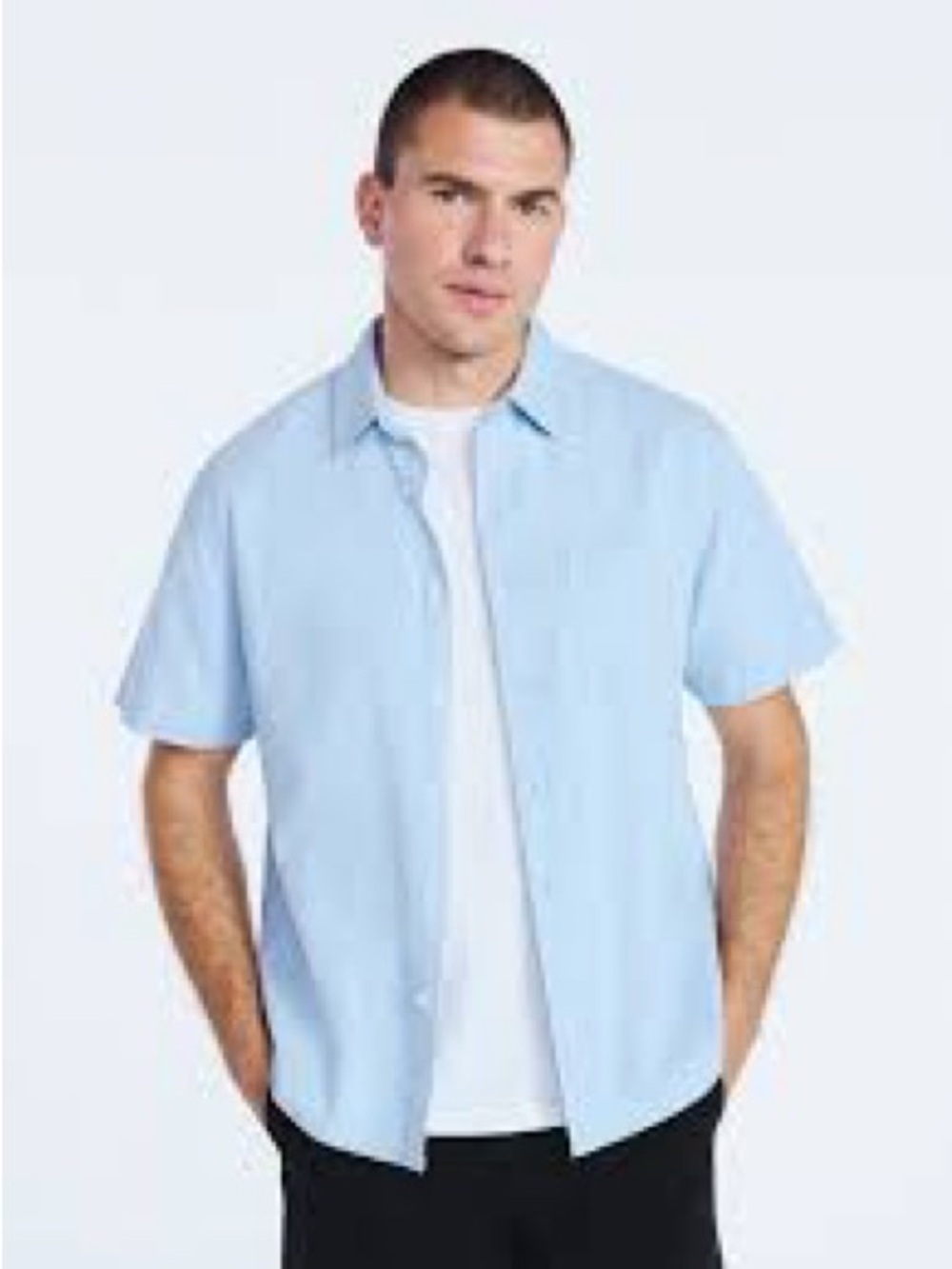 Short-Sleeve Light Blue Seersucker Button-Down Shirt